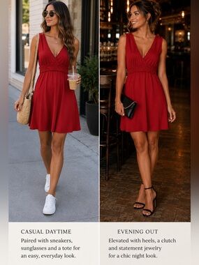 DKNY red sleeveless V-neck fit and flare dress Sz L